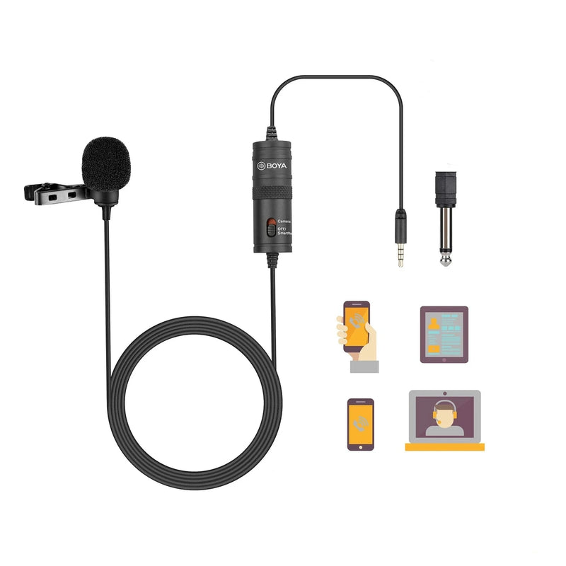 BOYA BY-M1 Condenser Lavalier Lapel Clip-on Microphone 3.5mm TRRS 6M Mic for PC, iPhone & DSLR