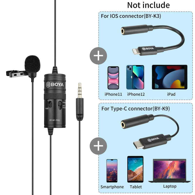 BOYA BY-M1 PRO/BY-M1 PRO II 3.5mm TRRS Wired Lavalier Lapel Microphone for Smartphone and PC