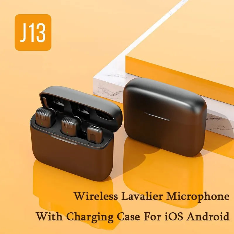 J13 Wireless Lavalier Microphone with Charger Case Portable Audio Video Receiver Mini Mic