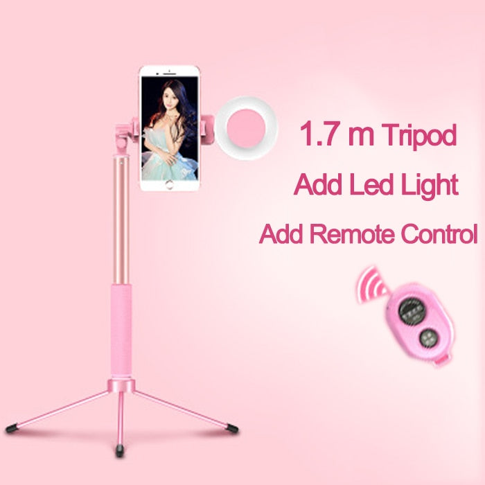 1.7m Extendable live Tripod Selfie Stick Support  LED Ring light Stand 4 in 1 With Phone Mount for