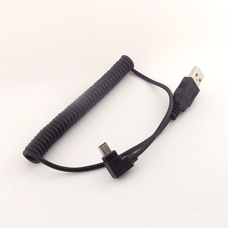 1pcs Spiral Coiled USB 2.0 A Male to Mini USB 5 Pin Male Left Angle Adapter Cable 5FT