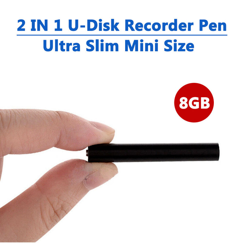 2 in 1 Mini Audio Voice Recorder Pen USB Flash Disk Ultra Slim Secret Digital Small MP3 8GB Player