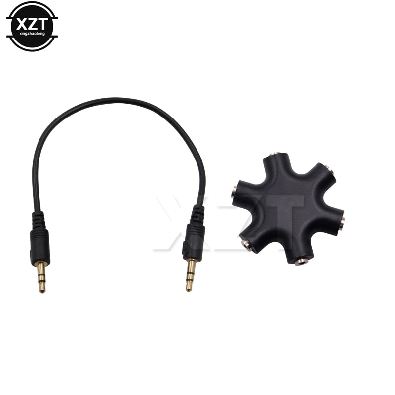 3.5mm Jack 6 Way Multi Port Hub Aux Headphone Splitter Useful Audio Cable Adapter Converter Earphone