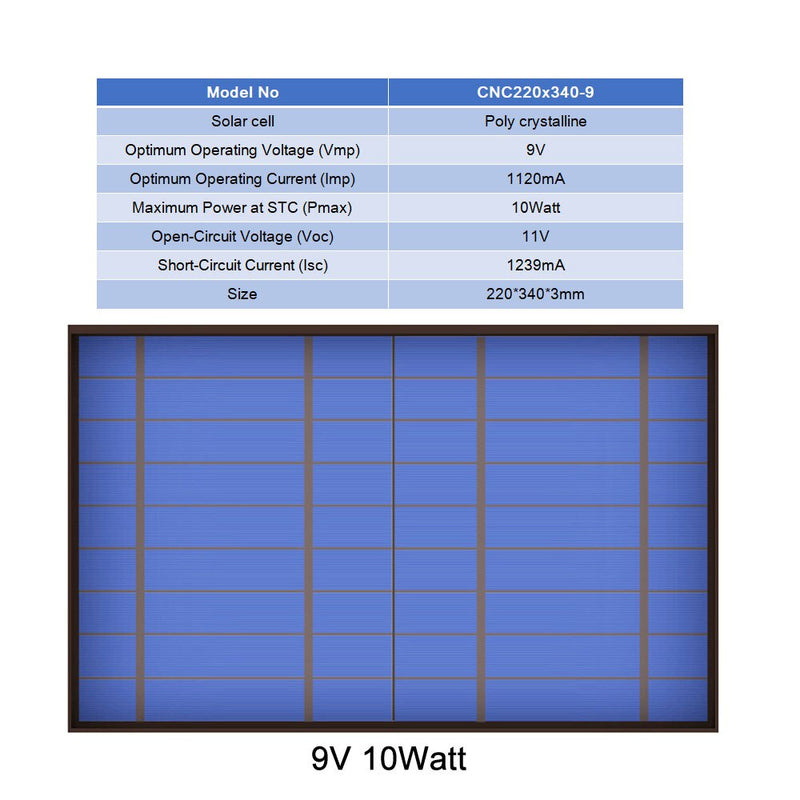 6/9/18V 10Watt 10W Solar Panel Standard PET polycrystalline Silicon charge 10W Battery Charge Module