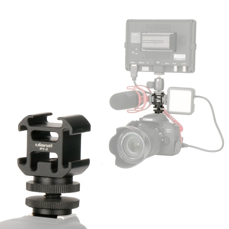 Aluminium Flash Hot Shoe Mount Holder Triple Mounts Microphone Bracket LED Monitor Stand for Nikon
