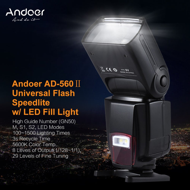 AD-560II Pro Camera Flash Speedlite with Hot Shoe Mount with Color Filters