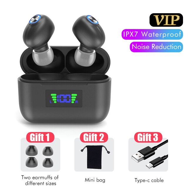 Bluetooth Earphones Wireless LED Power Display Noise Cancelling Waterproof in Ear with Charging Box