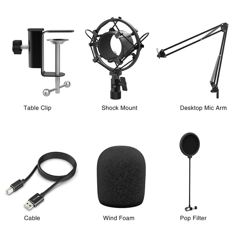 Fifine USB PC Condenser Microphone with Adjustable desktop mic arm shock mount for  Studio Recording