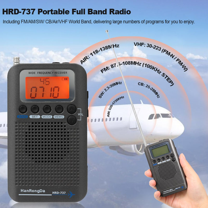 HanRongDa HRD-737 Portable Radio Aircraft Full Band Radio FM/AM/SW/CB/Air/VHF Receiver World Band