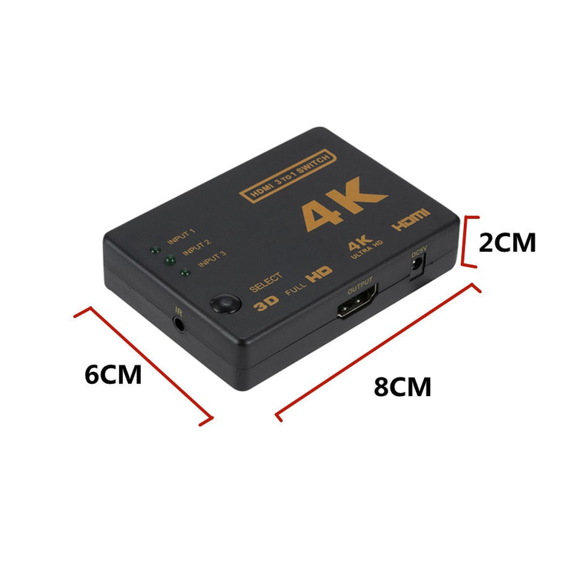 4K* 2K 3D Mini 3 Port HDMI-compatible Switch 1.4b 4K Switcher Splitter 1080P 3 in 1 out Port Hub