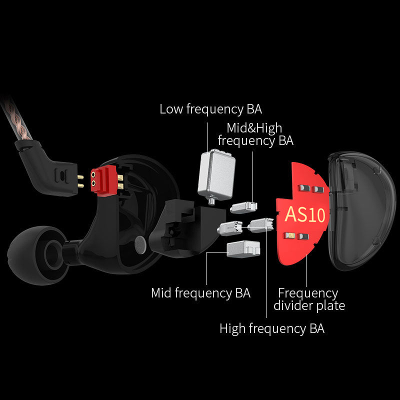 KZ AS10 Headphones 5BA Balanced Armature Driver HIFI Bass Earphones In Ear Monitor Noise Cancelling
