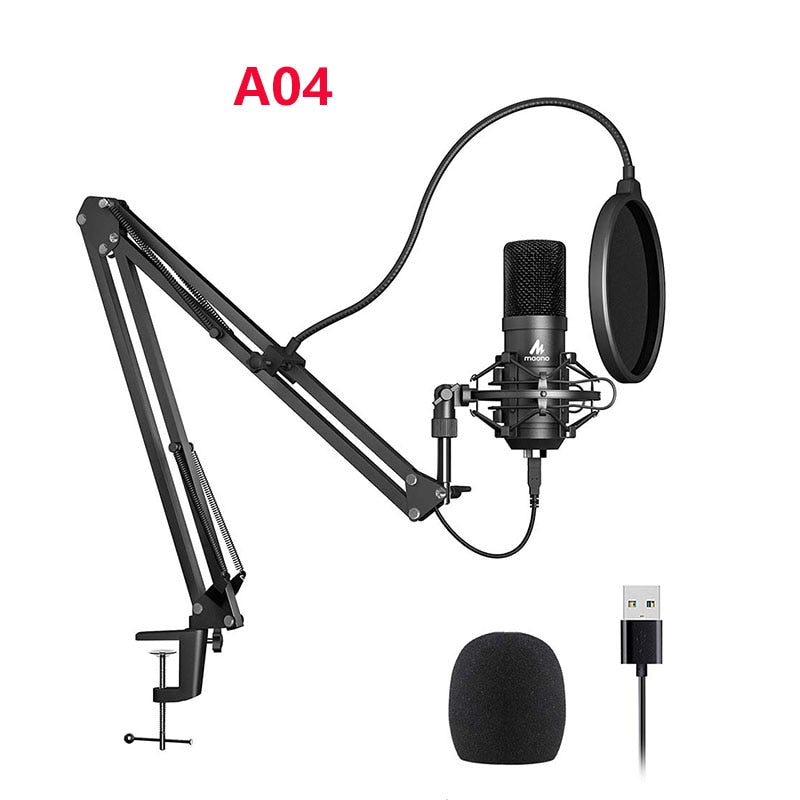 A04H USB Microphone with Studio Headphone Set 192kHz/24bit Vocal Condenser Cardioid Podcast Mic