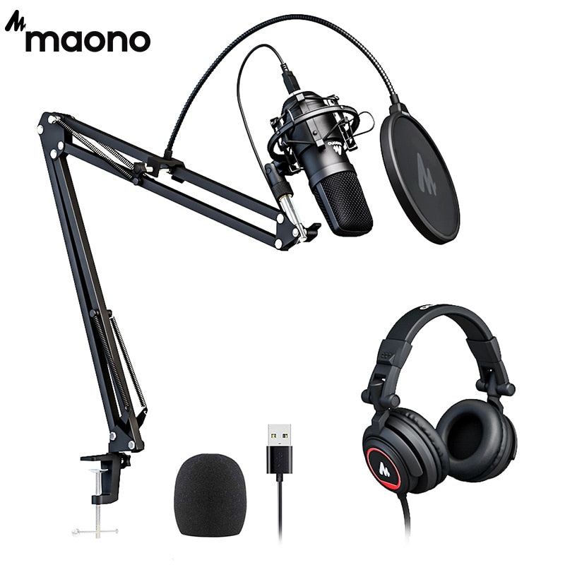 A04H USB Microphone with Studio Headphone Set 192kHz/24bit Vocal Condenser Cardioid Podcast Mic
