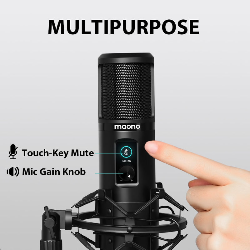 PM421 USB Microphone 192KHZ/24BIT Professional Cardioid Condenser Podcast Mic with One-Touch Mute