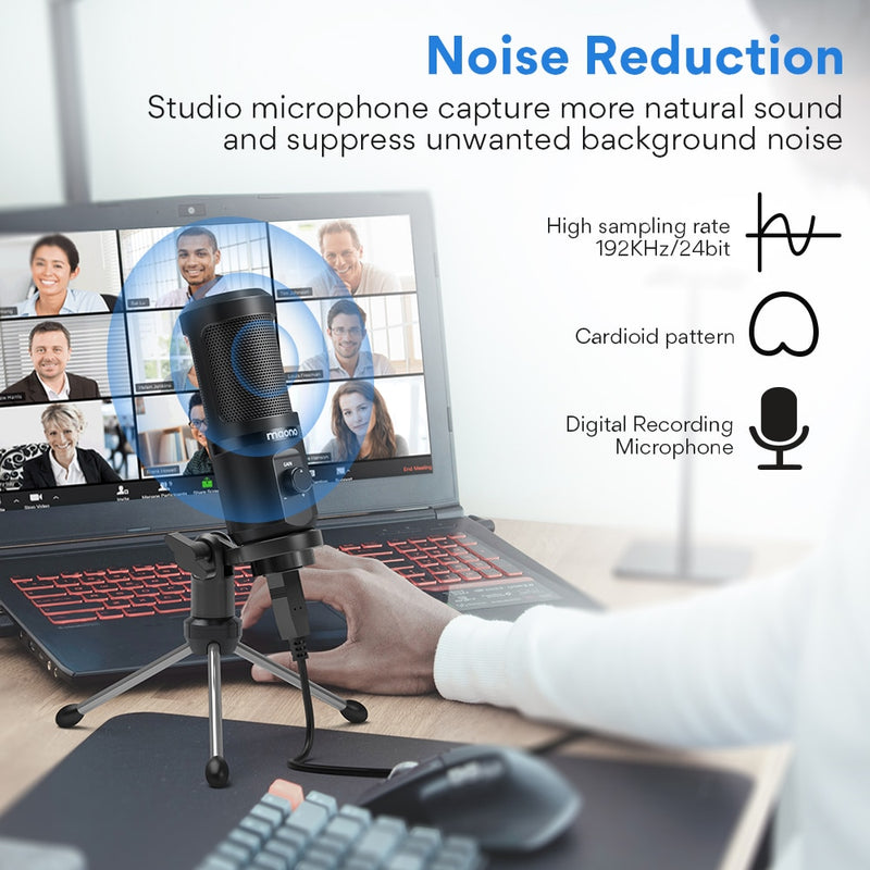 USB Microphone with Mic Gain,192Khz/24Bit Podcast PC Computer Condenser Mic for Live Streaming