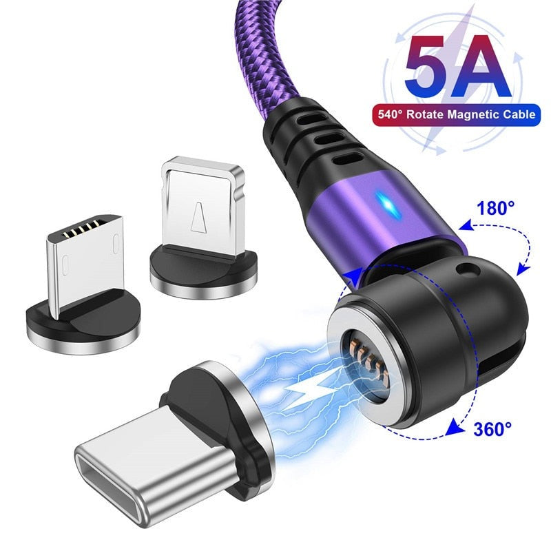 USLION 540 Rotate 5A Magnetic Cable Fast Charging Micro USB Type C Cable