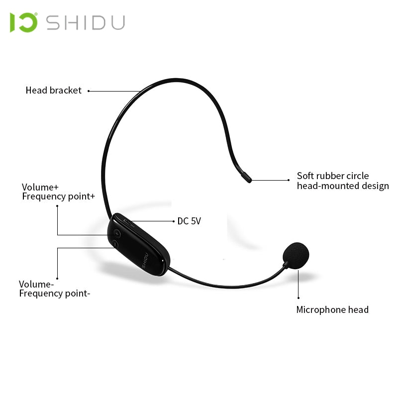 SHIDU UHF Wireless Head Headset Microphone 2 In 1 Handheld Portable MIC Voice Changer Amplifier