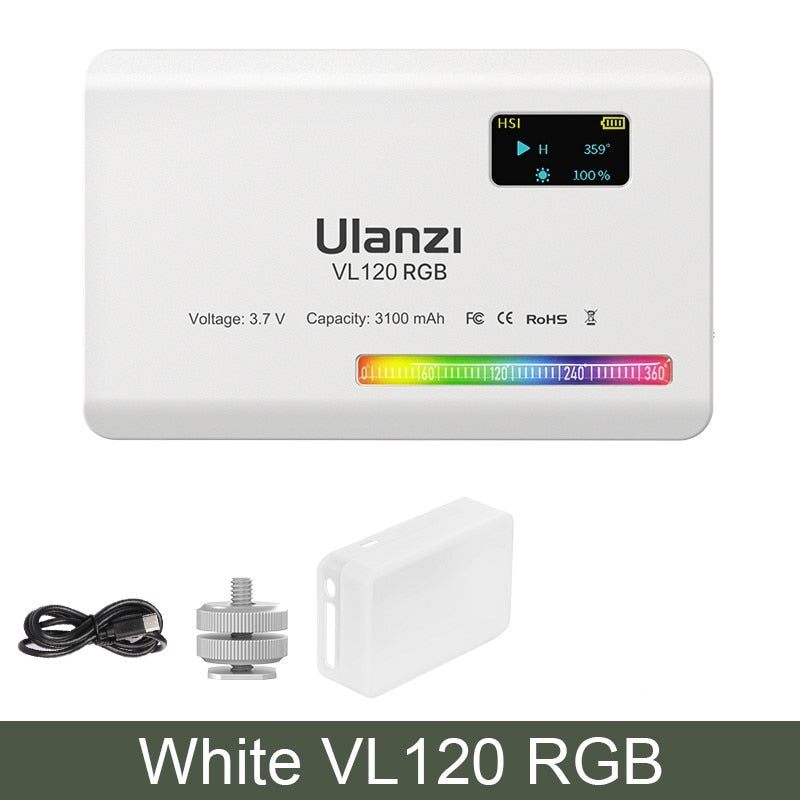Ulanzi VL120 RGB LED Video Light Camera Light Full Color Rechargeable 3100mAh Dimmable 2500-9000K