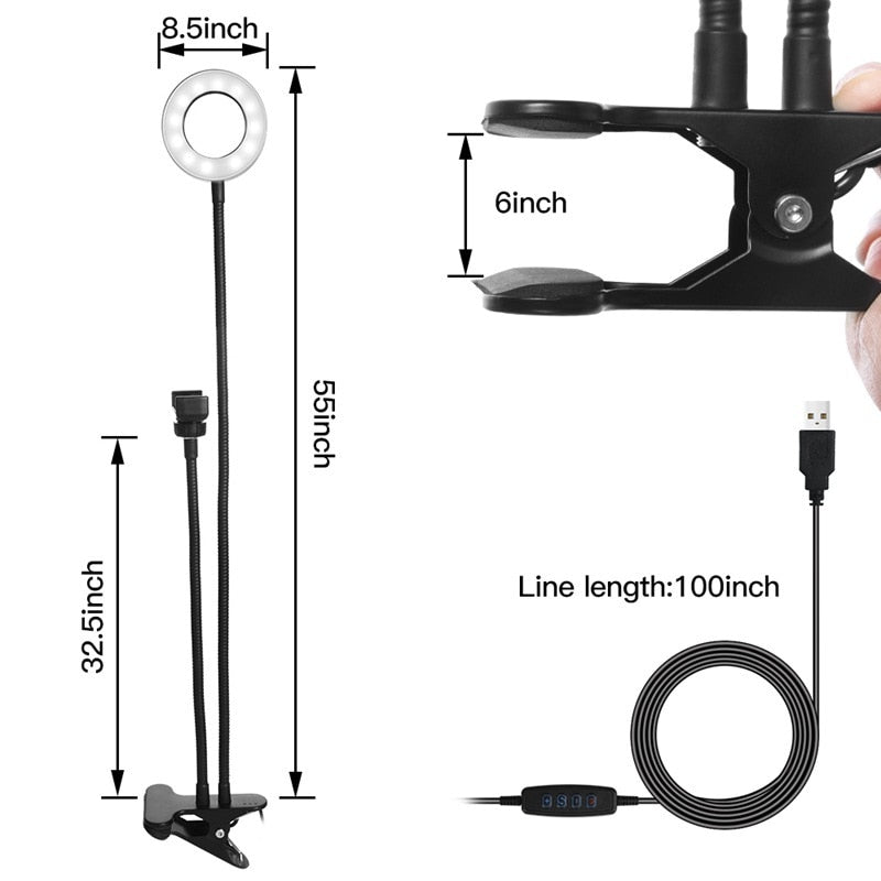 Universal Selfie Ring Light with Flexible Mobile Phone Holder Lazy Bracket Desk Lamp LED Light