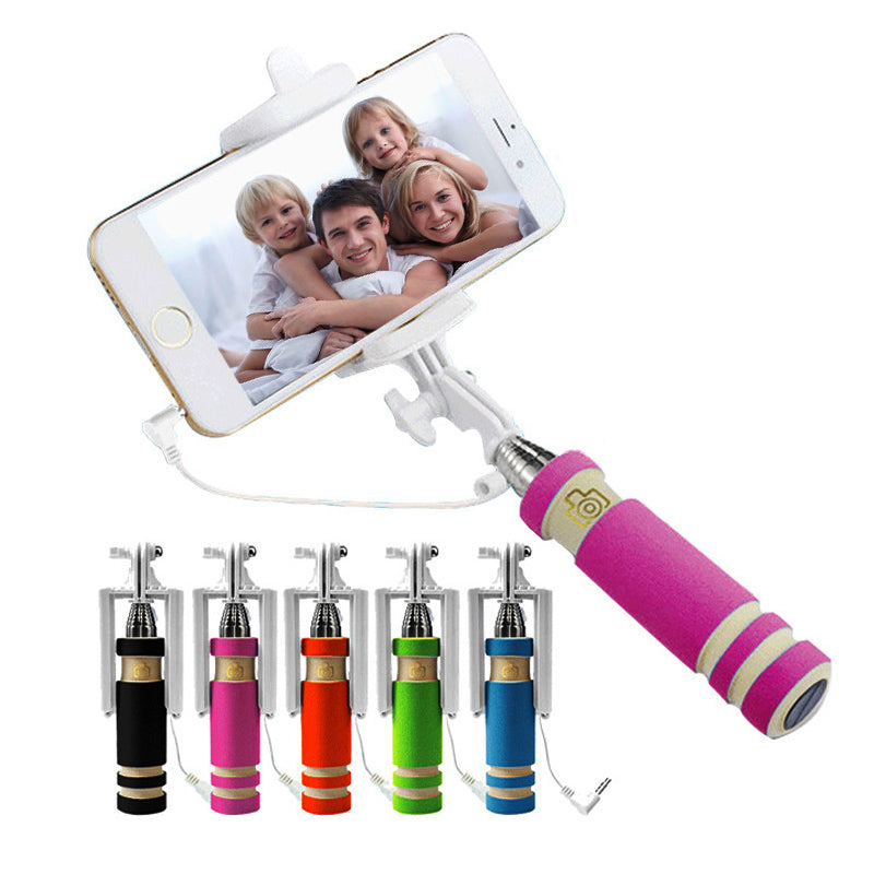 Wholesale mini Wired Selfie Stick Handheld Monopod Built-in Shutter Extendable + Mount Holder For