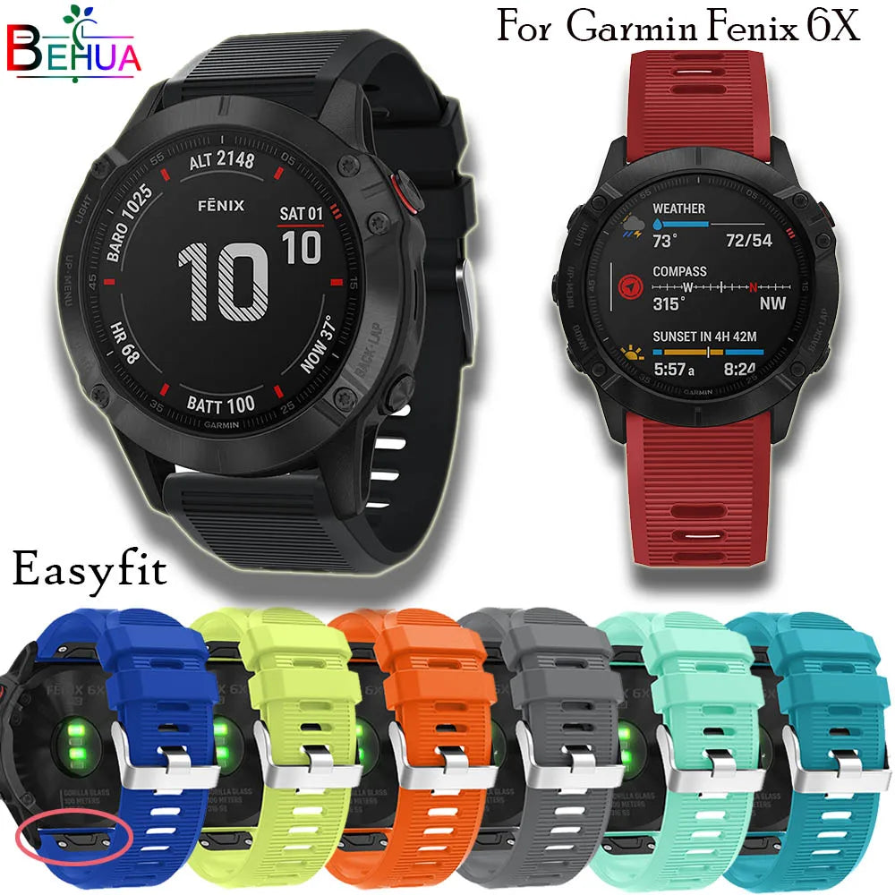 26mm Silicone Quick Release Kit Easyfit Watchband for Garmin Fenix 7X 6X /5X/Fenix 3/Fenix 3 HR