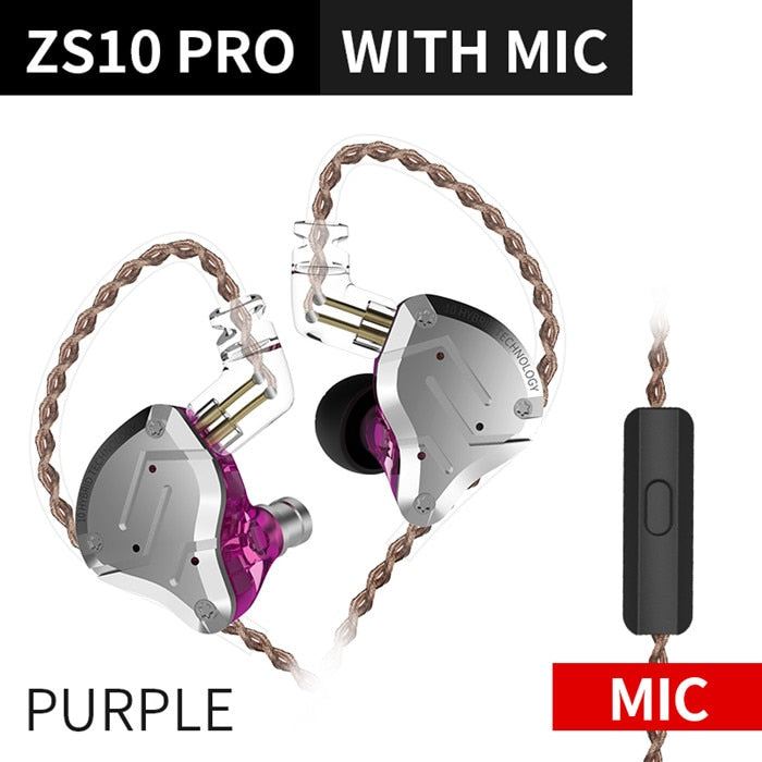 KZ ZS10 Pro Metal Headset 4BA+1DD Hybrid 10 drivers HIFI Bass Earbuds In Ear Monitor Headphones