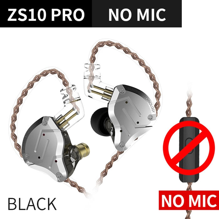 KZ ZS10 Pro Metal Headset 4BA+1DD Hybrid 10 drivers HIFI Bass Earbuds In Ear Monitor Headphones