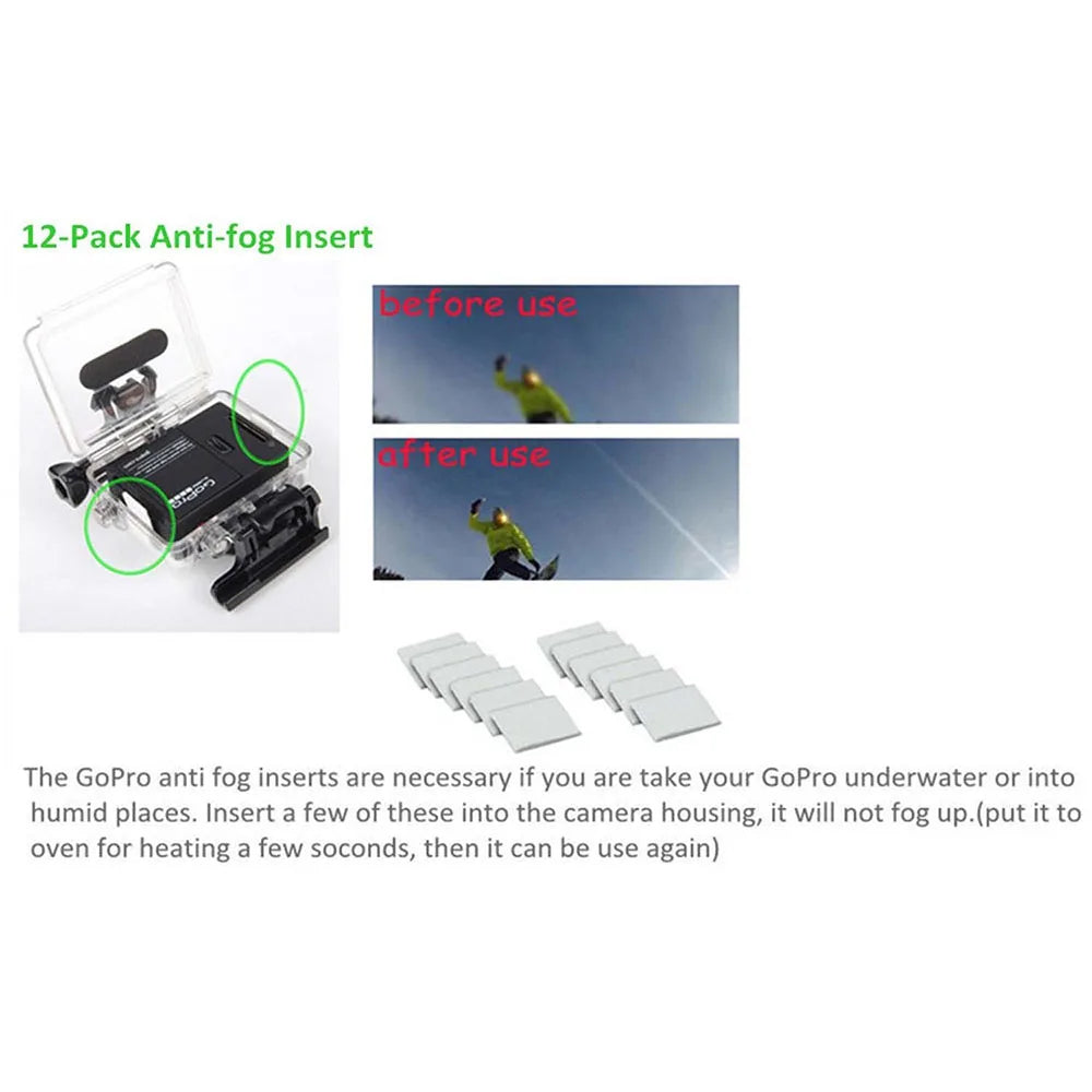 60pcs Anti-Fog Reusable Inserts for GoPro Hero 10/9/8/7/6/5/4/3+3, SJCAM, Xiaomi Yi Action Cameras