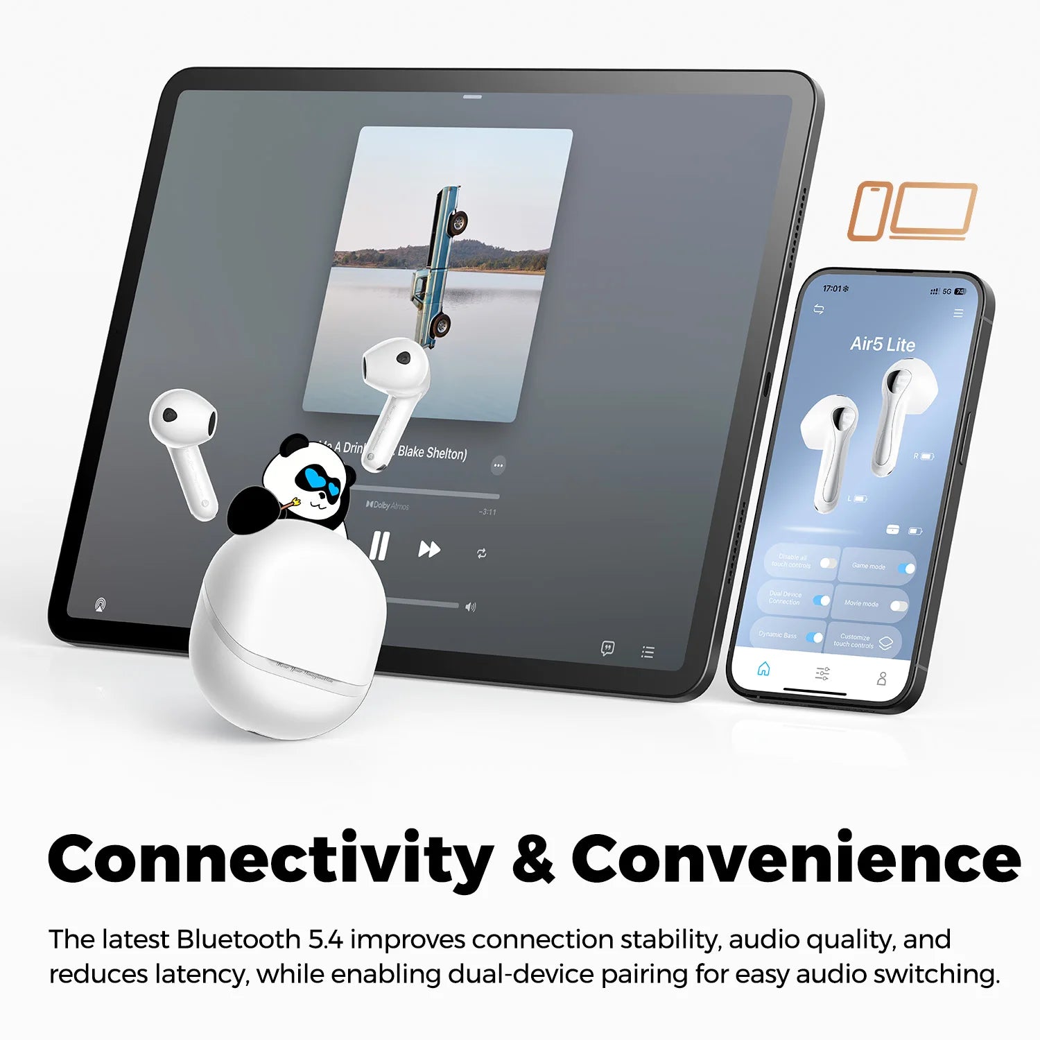 SoundPEATS Air5 Lite Wireless Earbuds – Hi-Res, BT 5.4, LDAC, Fast-Charge, IPX5, Multipoint