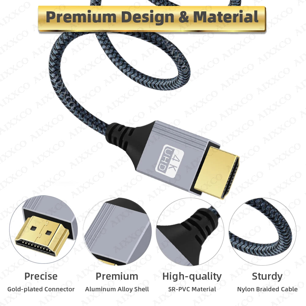 AIXXCO HDMI-Compatible Cable 2.0 for 4K 60Hz | High-Speed Digital Cord for PS5, Xbox, Laptops