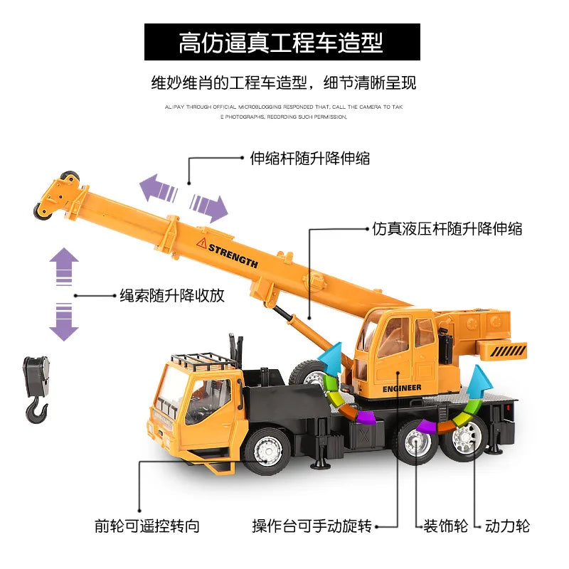 BGTOY 1:20 Remote Control Alloy Crane Truck, Robotic Arm Simulation Engineering Vehicle
