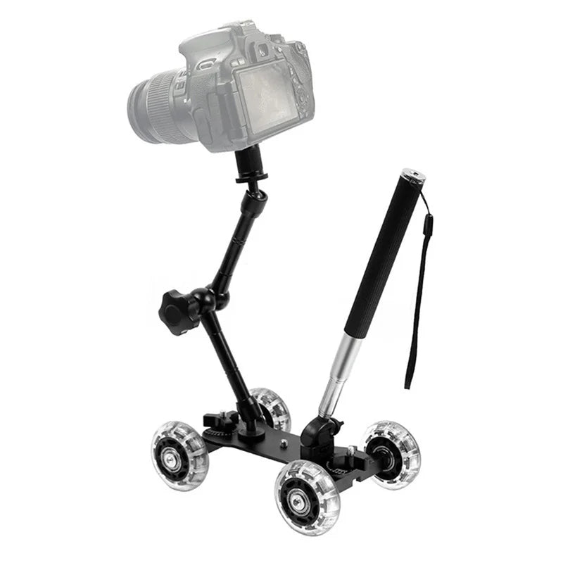 Mobile Rolling Camera Dolly Stabilizer – Mini Video Car Slider with Magic Arm