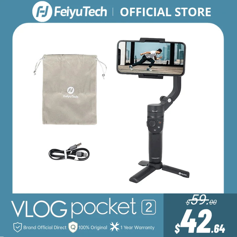 FeiyuTech Vlog Pocket 2 3-Axis Handheld Smartphone Gimbal Stabilizer for iPhone, Samsung, & Xiaomi