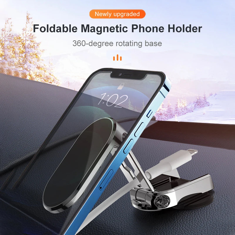 Metal Magnetic Car Mobile Phone Holder Folding Magnet Cell Phone Stand in GPS 360° Rotatable Mount