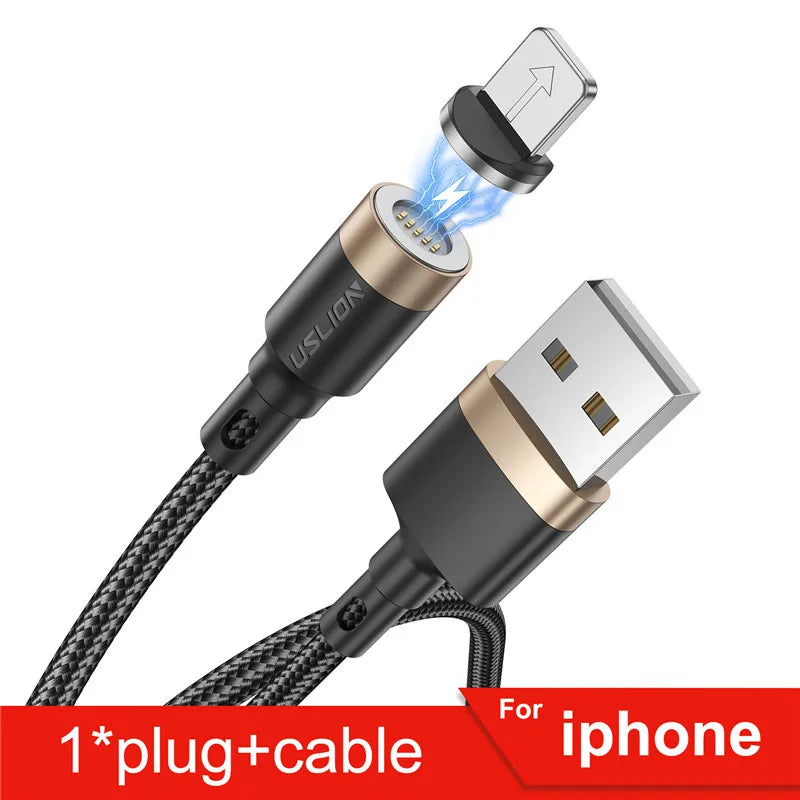 USLION 5A Magnetic Cable – Fast Charging USB A to Type C, Micro USB & Lightning Data Cord
