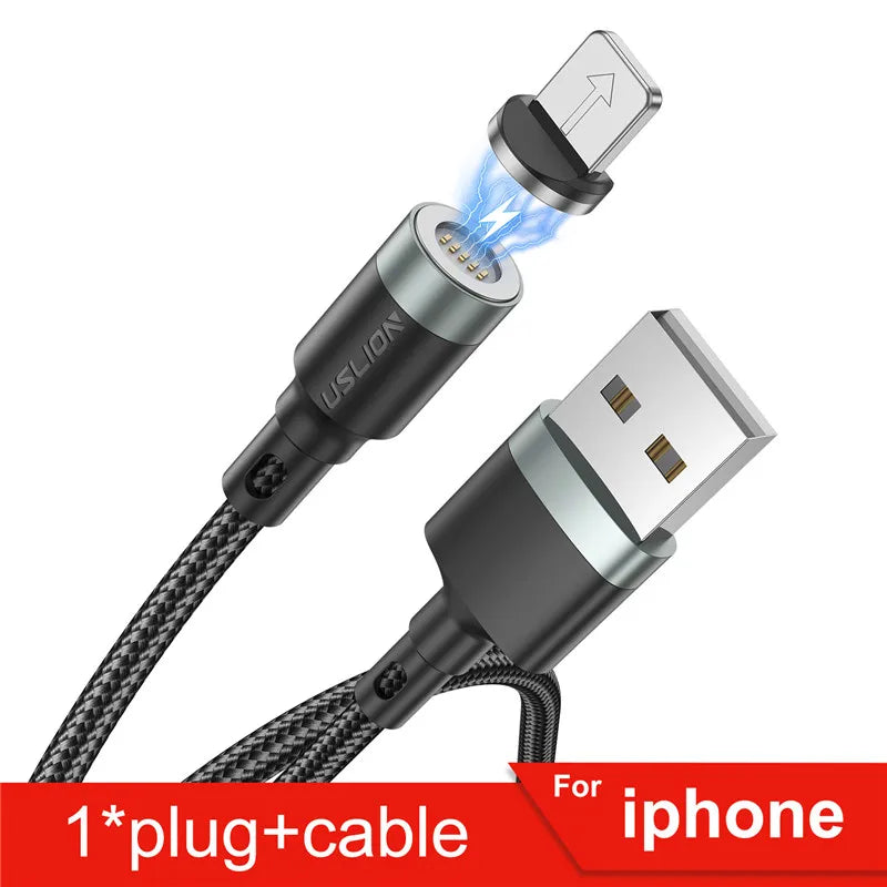 USLION 5A Magnetic Cable – Fast Charging USB A to Type C, Micro USB & Lightning Data Cord