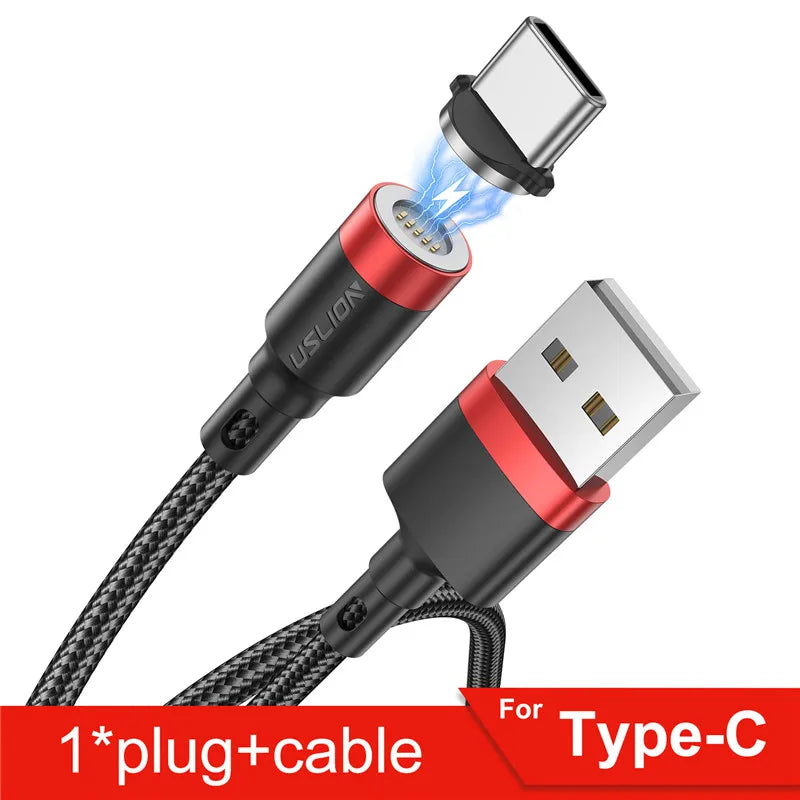 USLION 5A Magnetic Cable – Fast Charging USB A to Type C, Micro USB & Lightning Data Cord