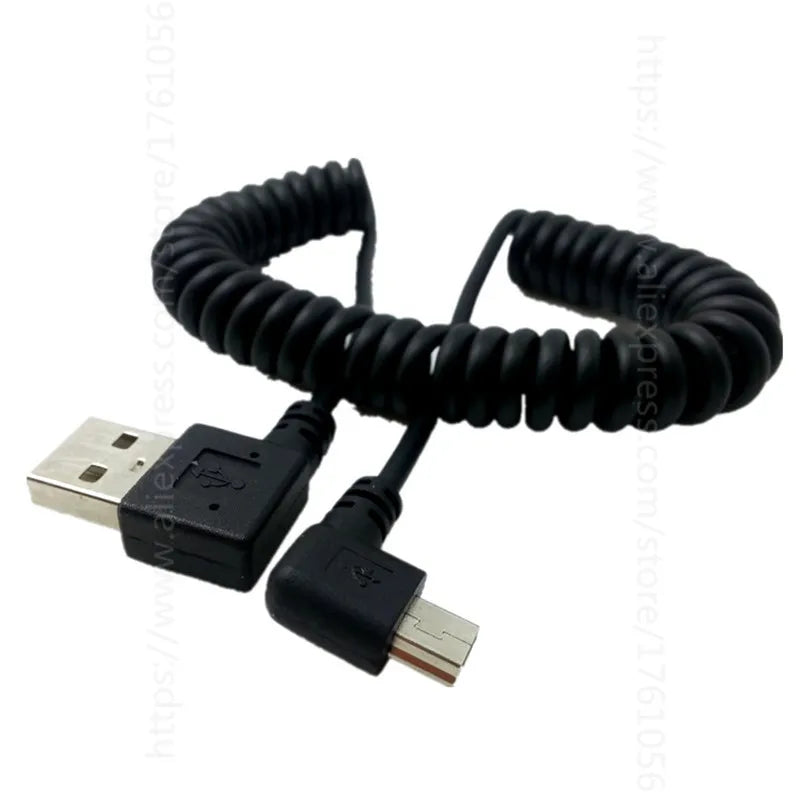 USB 2.0 Right Angle 90 Degree A Male to Right Angle Mini B 5p Male Spring Cable for MP3 HDD