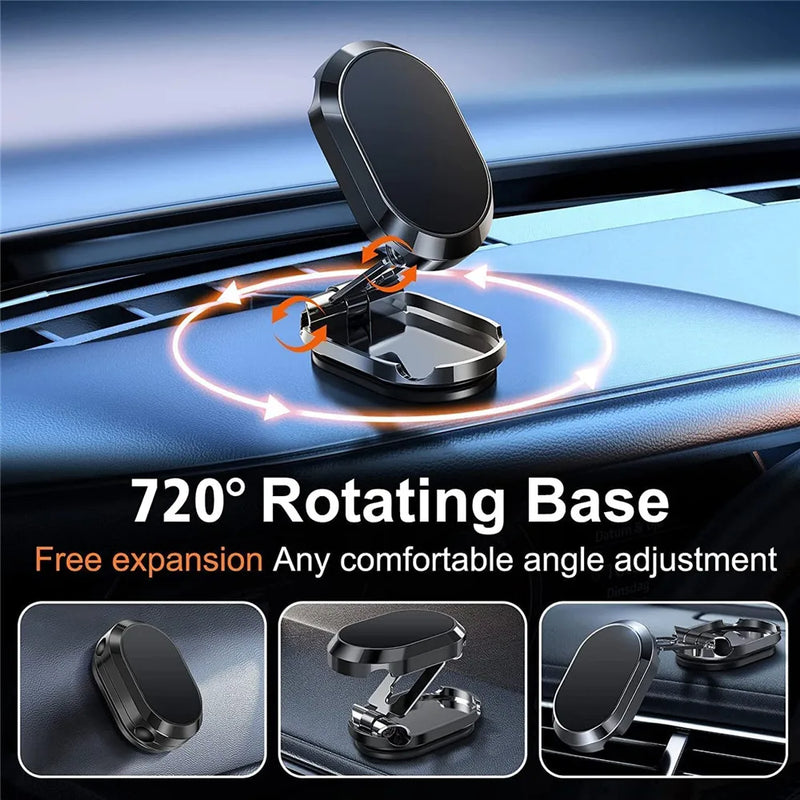 Metal Magnetic Car Phone Holder Folding Magnet Phone Stand in Car GPS Support 360° Rotatable Mount