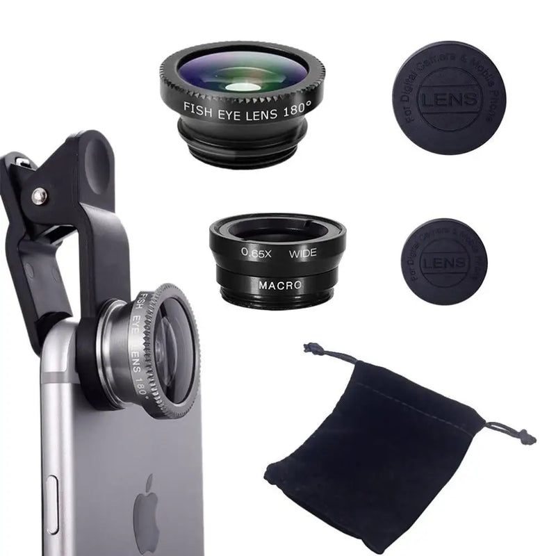 3in1 Fisheye Phone Lens 0.67X Wide Angle Zoom Fish Eye Macro Lenses Camera Kits with Clip Lens