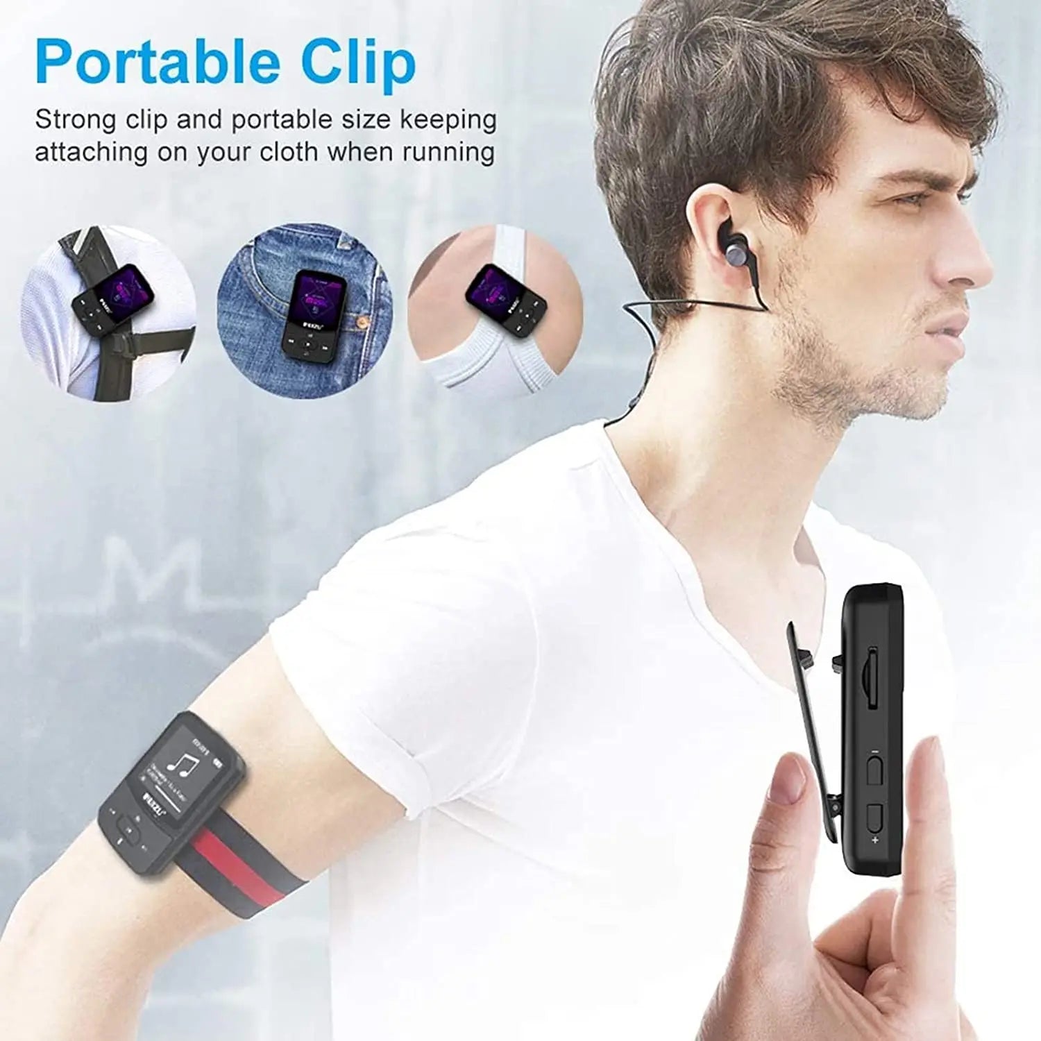 RUIZU X52 Sport Bluetooth MP3 Player – Compact Clip-On Music Player with FM Radio & Pedometer