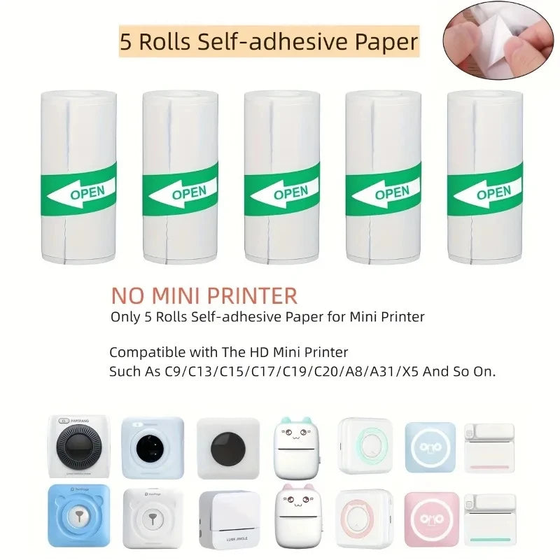 16 Rolls Self-Adhesive Thermal Printer Paper – 57x25mm for Mini Inkless Portable Printers