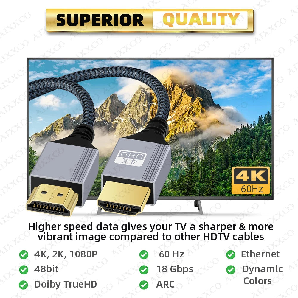 AIXXCO HDMI-Compatible Cable 2.0 for 4K 60Hz | High-Speed Digital Cord for PS5, Xbox, Laptops