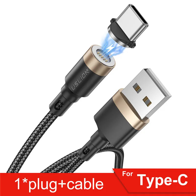 USLION 5A Magnetic Cable – Fast Charging USB A to Type C, Micro USB & Lightning Data Cord