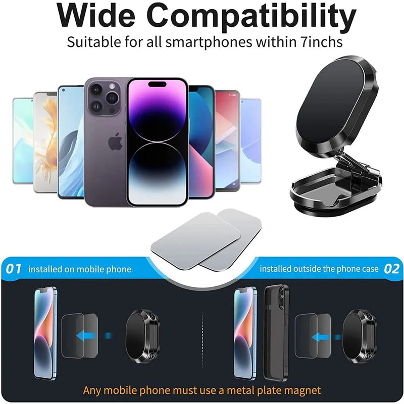 Metal Magnetic Car Phone Holder Folding Magnet Phone Stand in Car GPS Support 360° Rotatable Mount