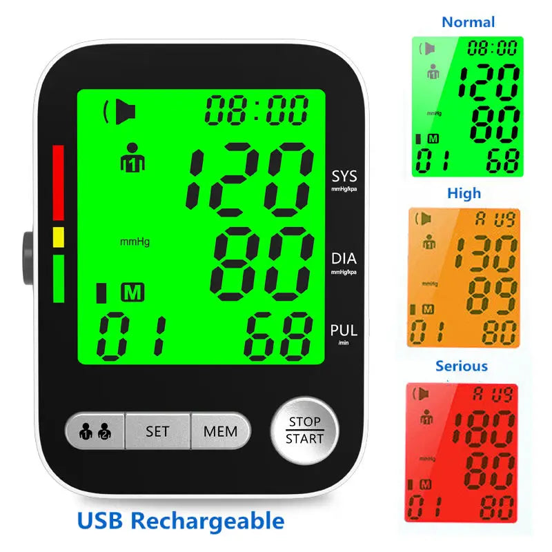 Rechargeable Digital Sphygmomanometer BP Monitor Arm Cuff Blood Pressure Monitor Talking BPM