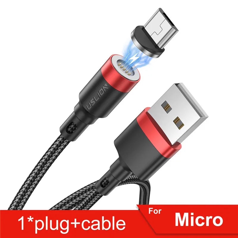 USLION 5A Magnetic Cable – Fast Charging USB A to Type C, Micro USB & Lightning Data Cord