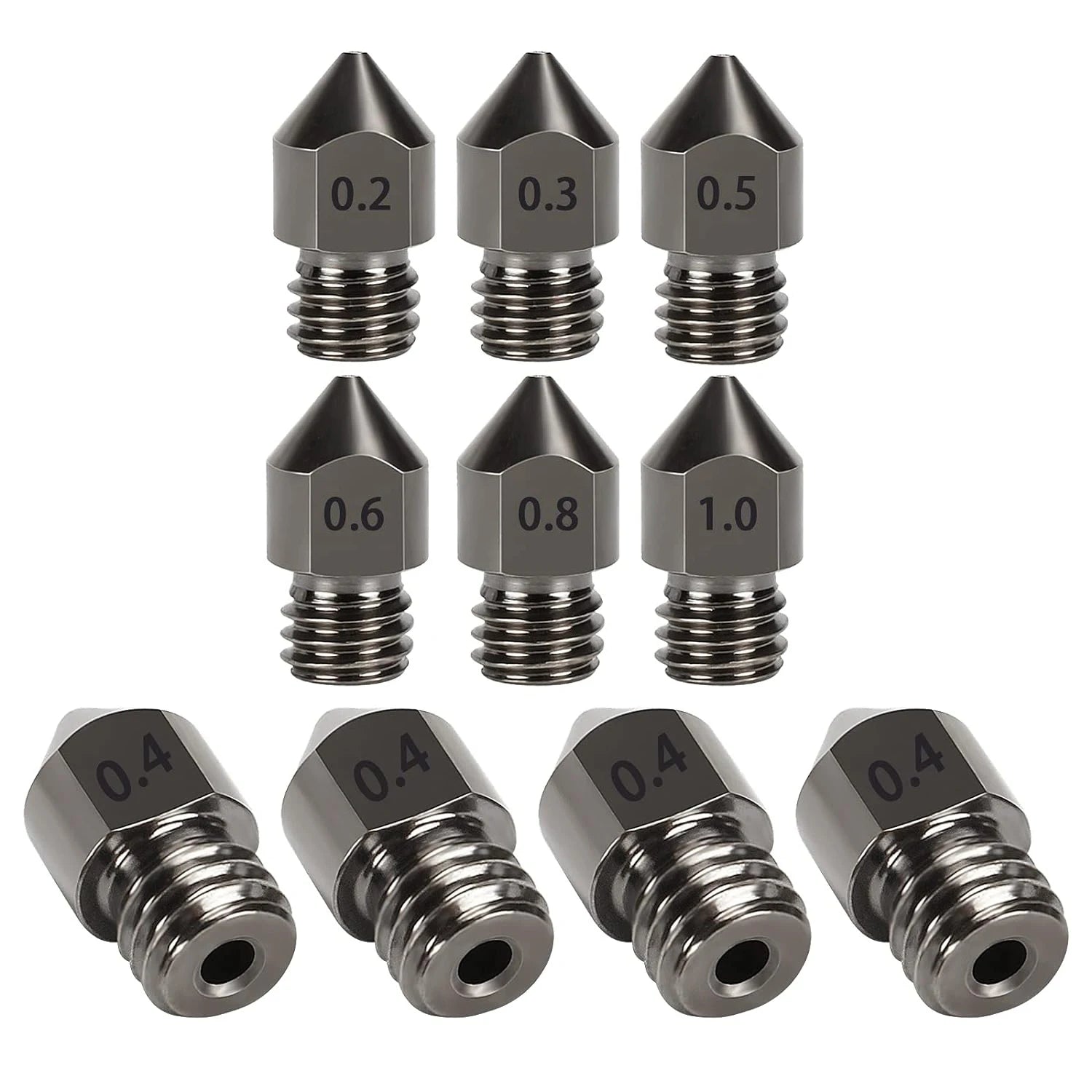 LIXIU 3D Printer Hardened Steel MK8 Nozzles – High-Durability Extruder Nozzle Set (5/10PCS)