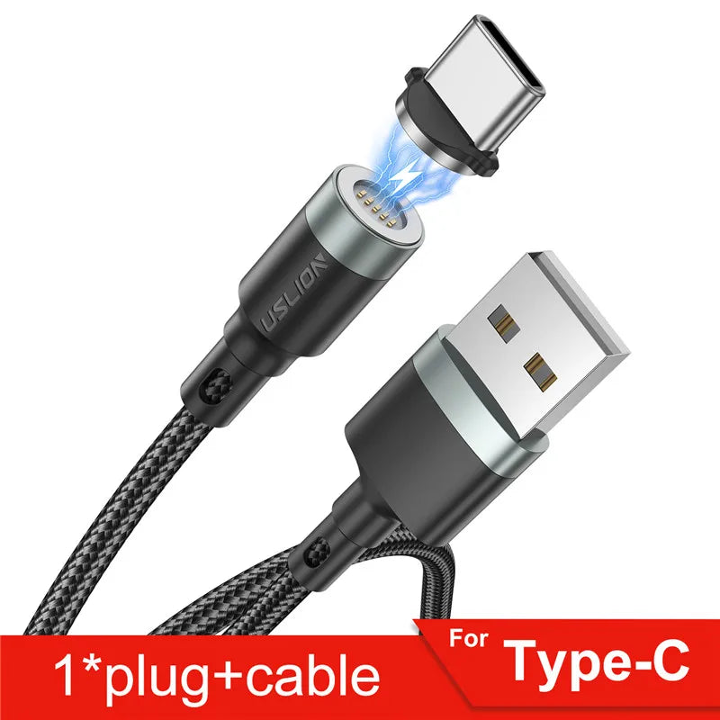 USLION 5A Magnetic Cable – Fast Charging USB A to Type C, Micro USB & Lightning Data Cord