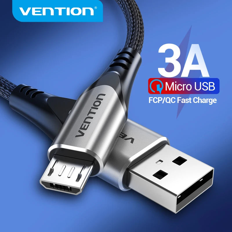 Vention 3A Micro USB Fast Charger Cable for Samsung, Xiaomi, LG, Android Phones - Nylon Braided